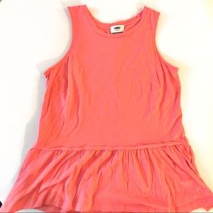 Neon Coral Peplum Tank with Ruffled Bottom